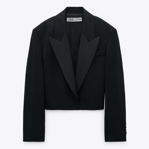 Zara Jackets & Blazers - Zara Black Cropped Tuxedo Blazer Large